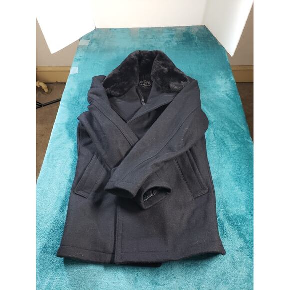 Express Jacket Coat Sz Small Womens Black Double Breasted Fur lining Wool Blend - Picture 5 of 8